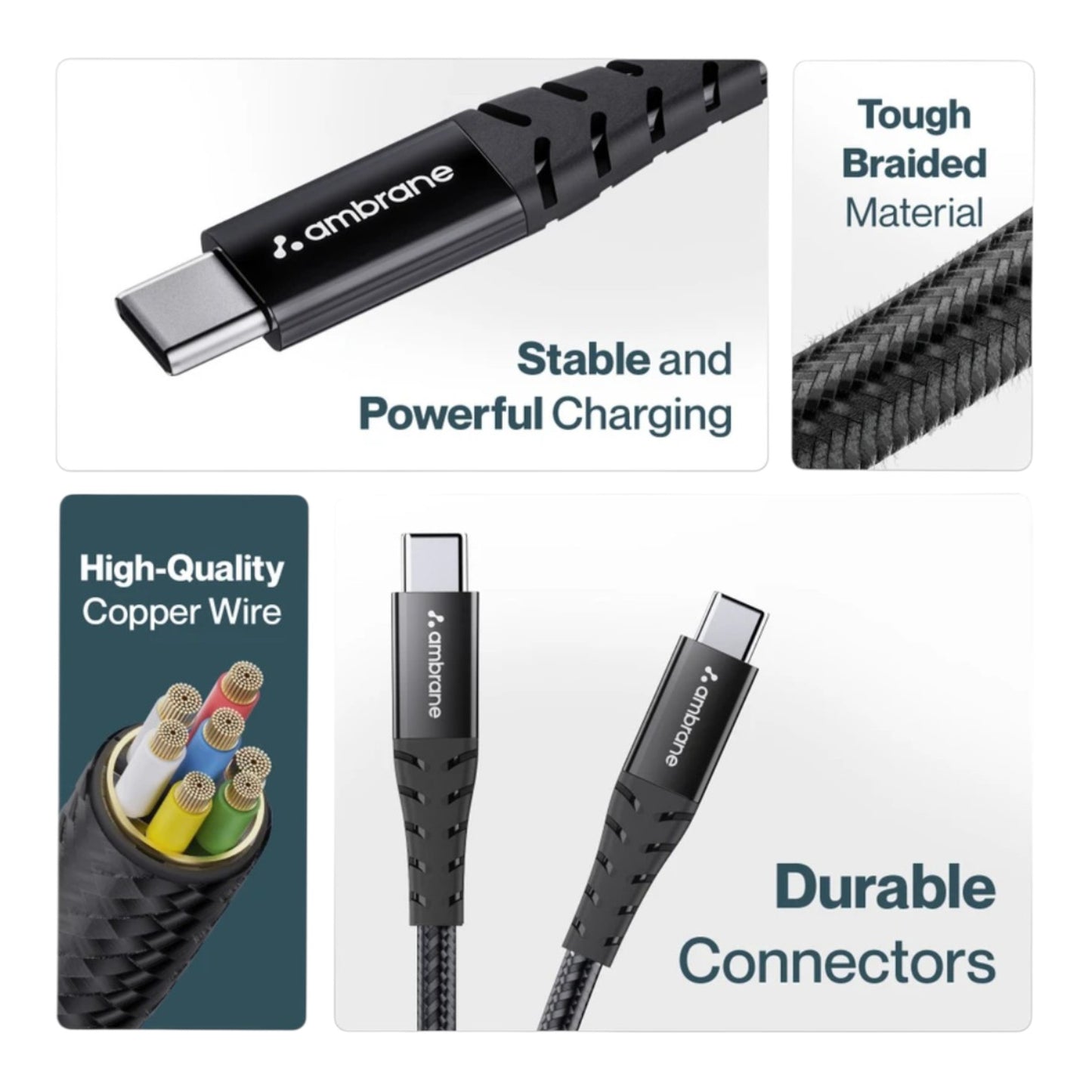 Ambrane Type-C to Type-C 60W Fast Charging Braided Cable