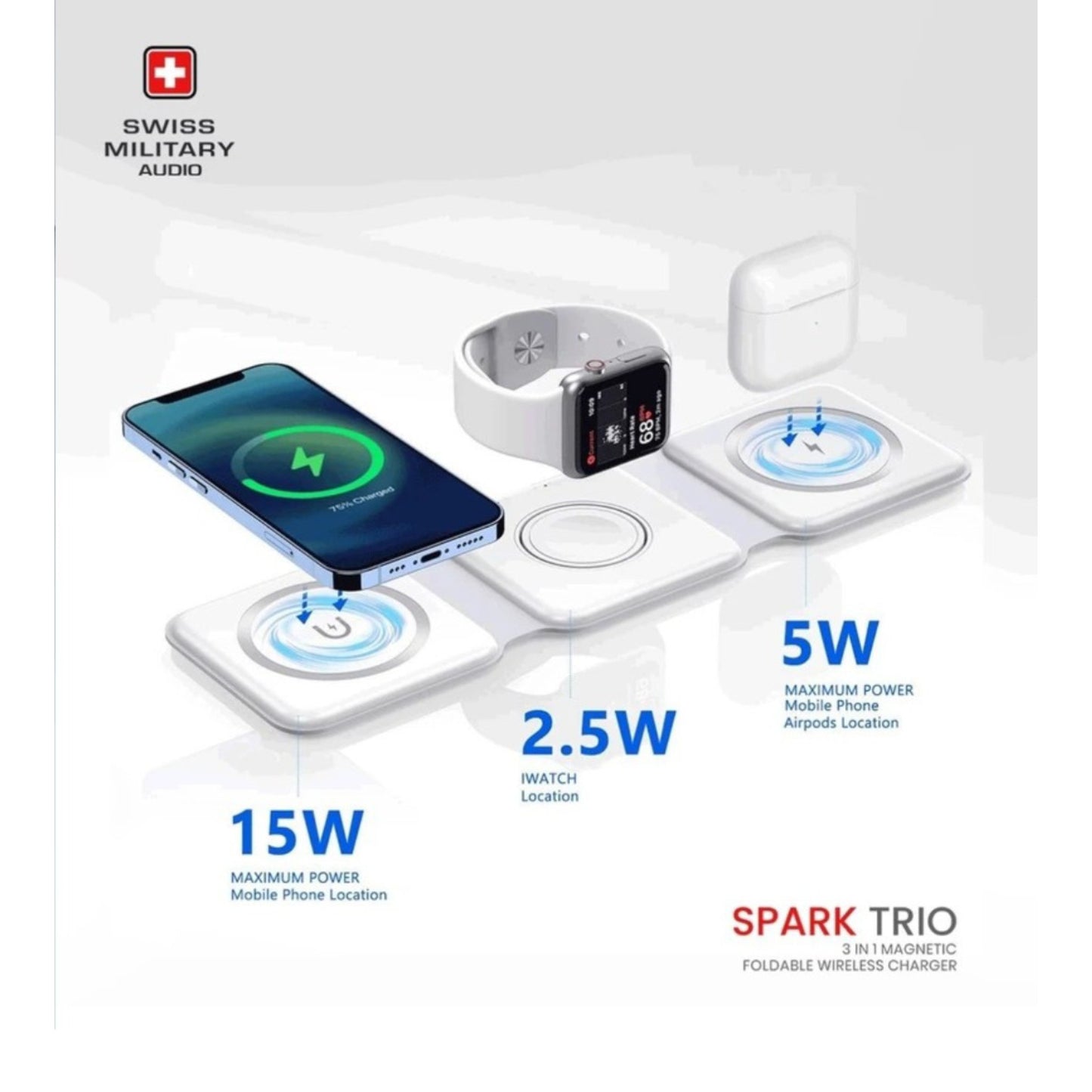 Swiss Military Spark Trio 3-in-1 Magnetic Foldable Wireless Charger