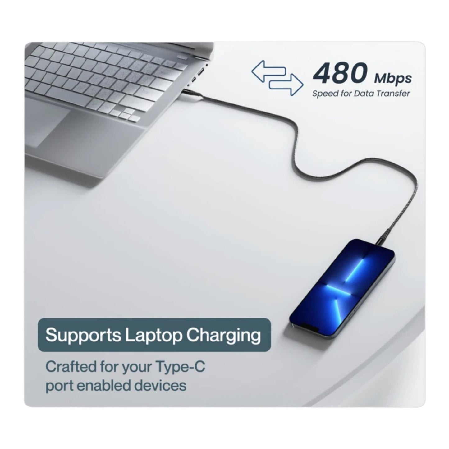 Ambrane Type-C to Type-C 60W Fast Charging Braided Cable