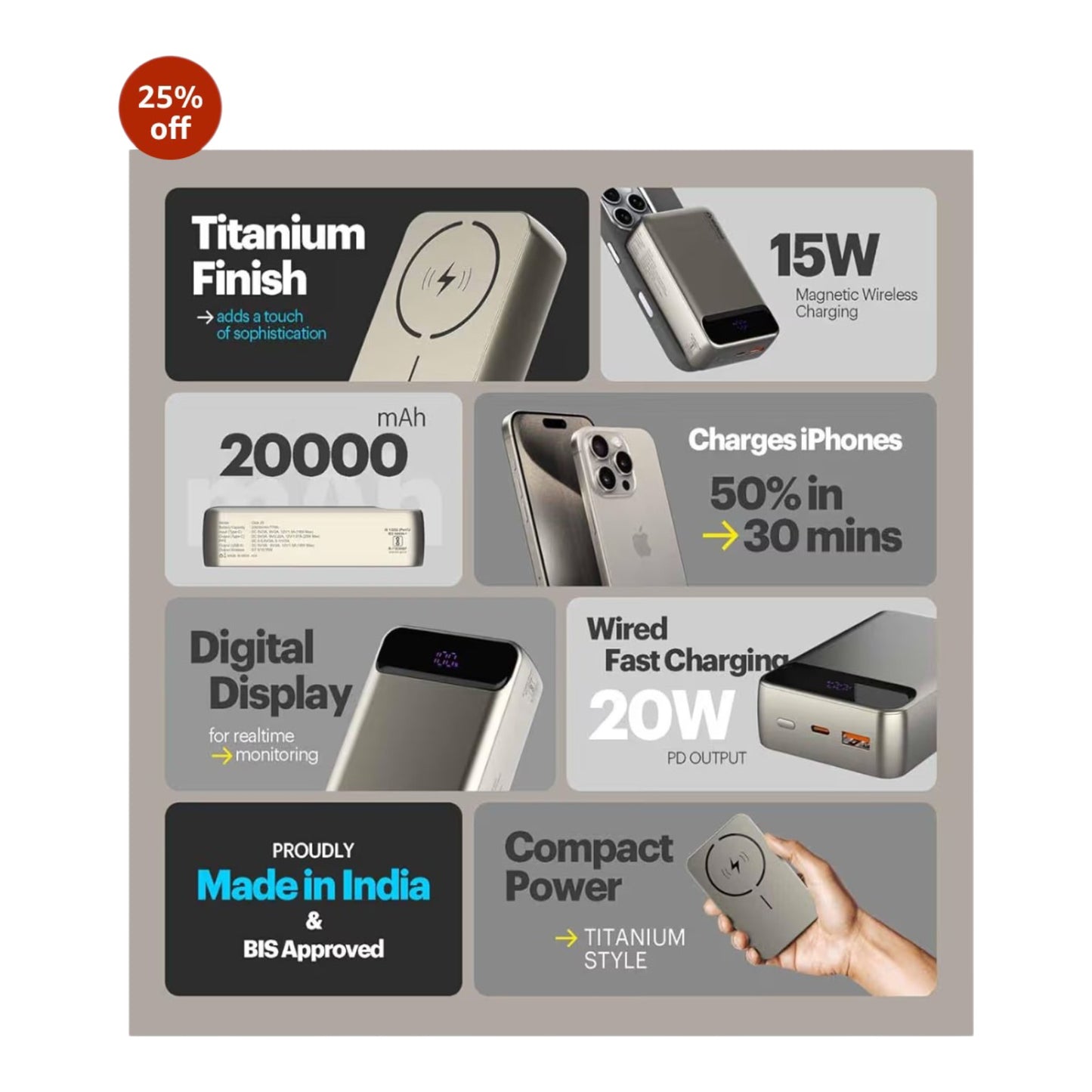 20000 mAh compact magnetic wireless powerbank