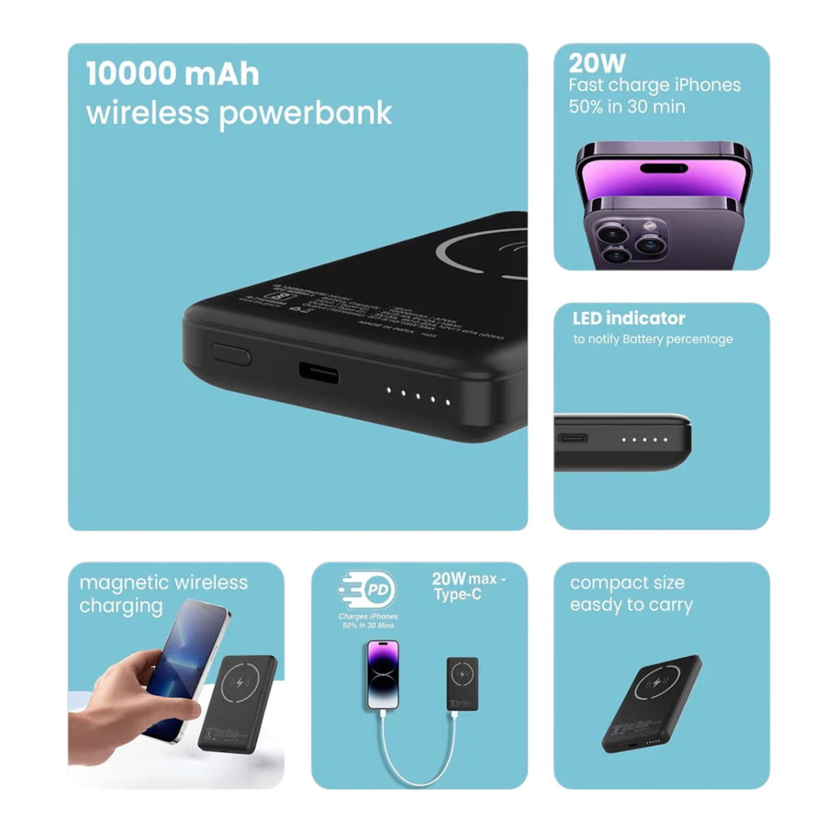 Stuffcool Alum Magnetic Wireless Power Bank 10000mAh