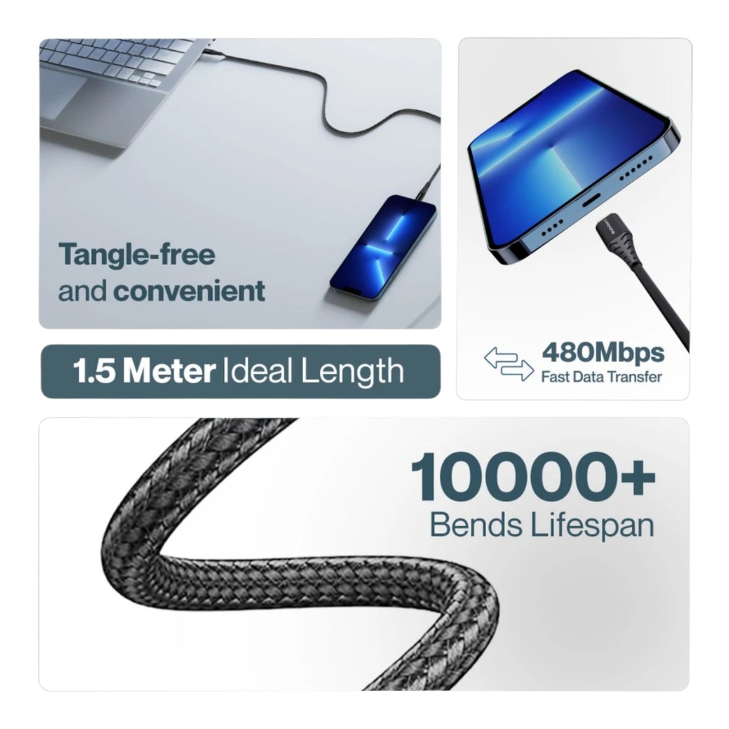 Ambrane Type-C to Type-C 60W Fast Charging Braided Cable