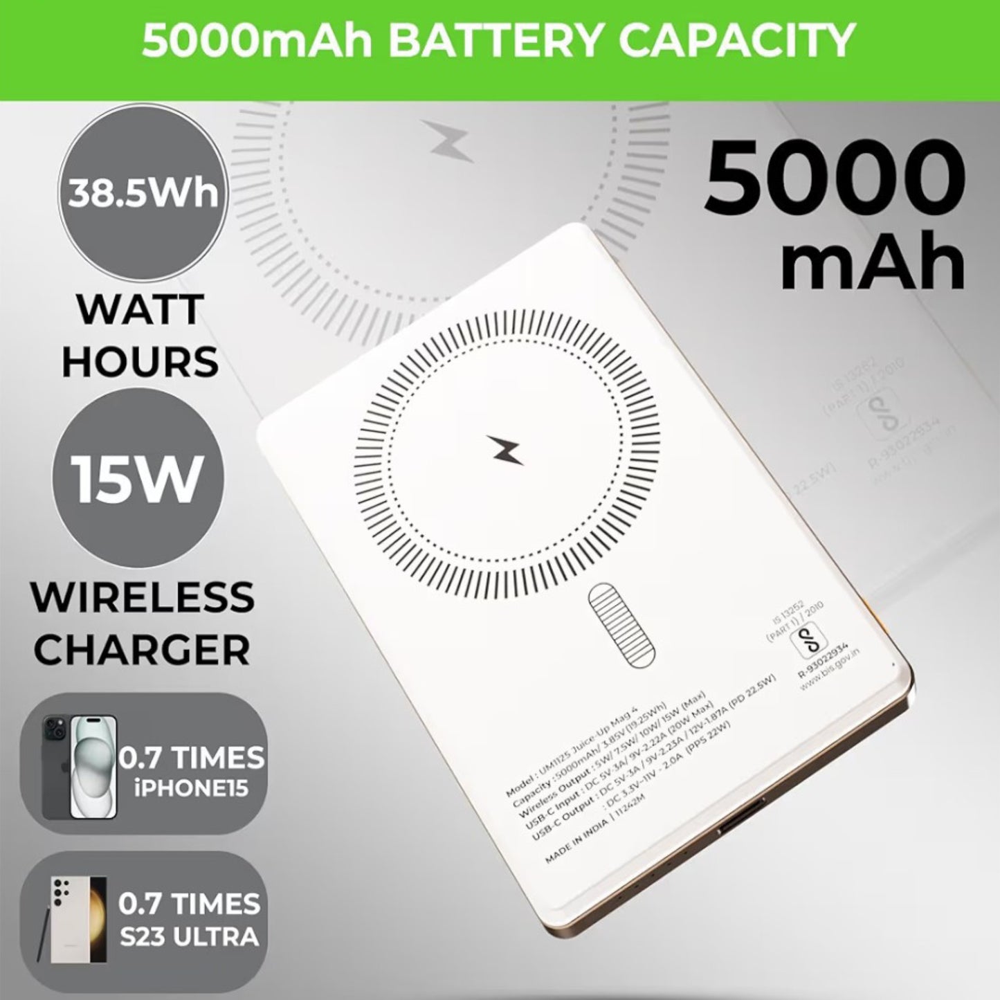 UltraProlink 5000mAh Slimmest Wireless Magnetic Mag-Safe Power Bank