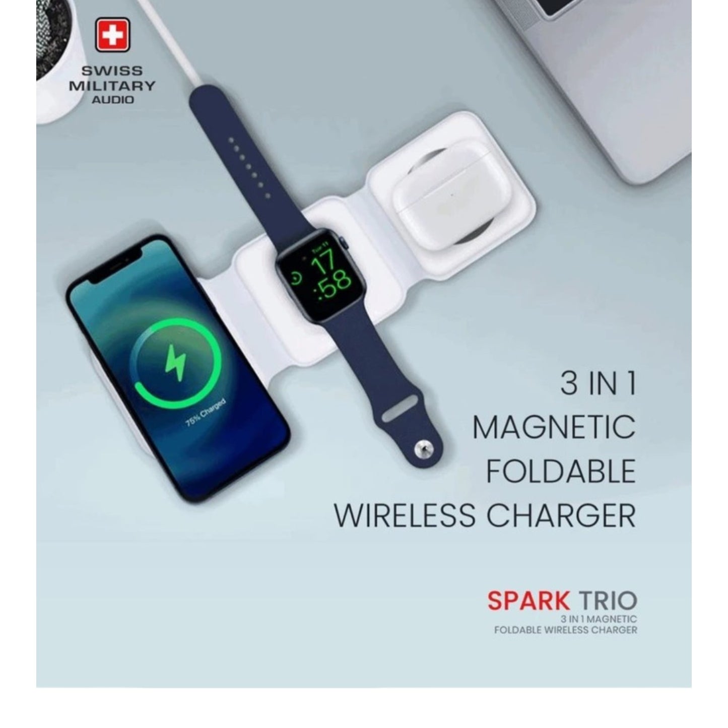Swiss Military Spark Trio 3-in-1 Magnetic Foldable Wireless Charger