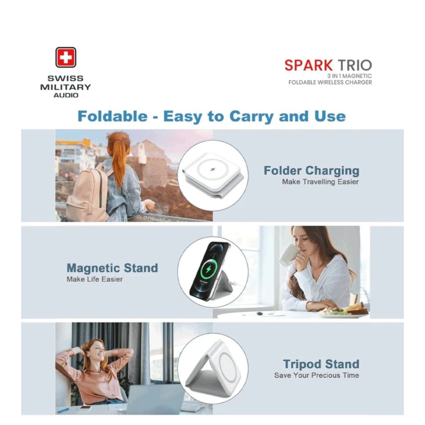 Swiss Military Spark Trio 3-in-1 Magnetic Foldable Wireless Charger